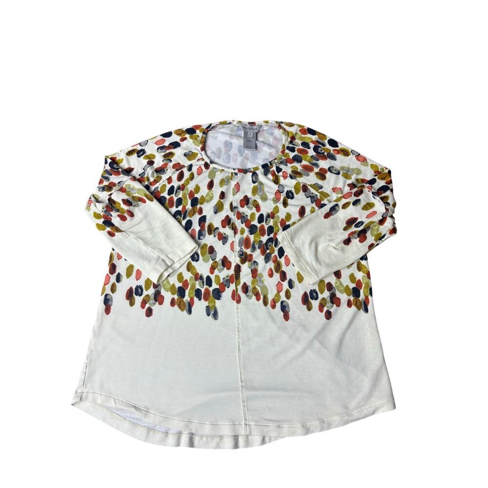 Multiples Top Women’s Small 3/4 Sleeve Cream Multicolor Dot Print Tunic
